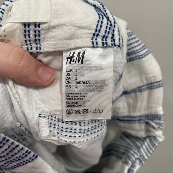 H&M Paper-Bag Waist Cotton Stripe Shorts High Waist Summer Size 2 - Picture 7 of 10
